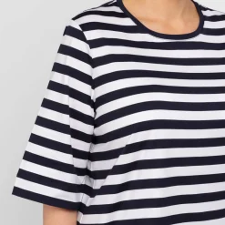 Best Marina Rinaldi Relax Marina Rinaldi Navy and White Stripe T-Shirt