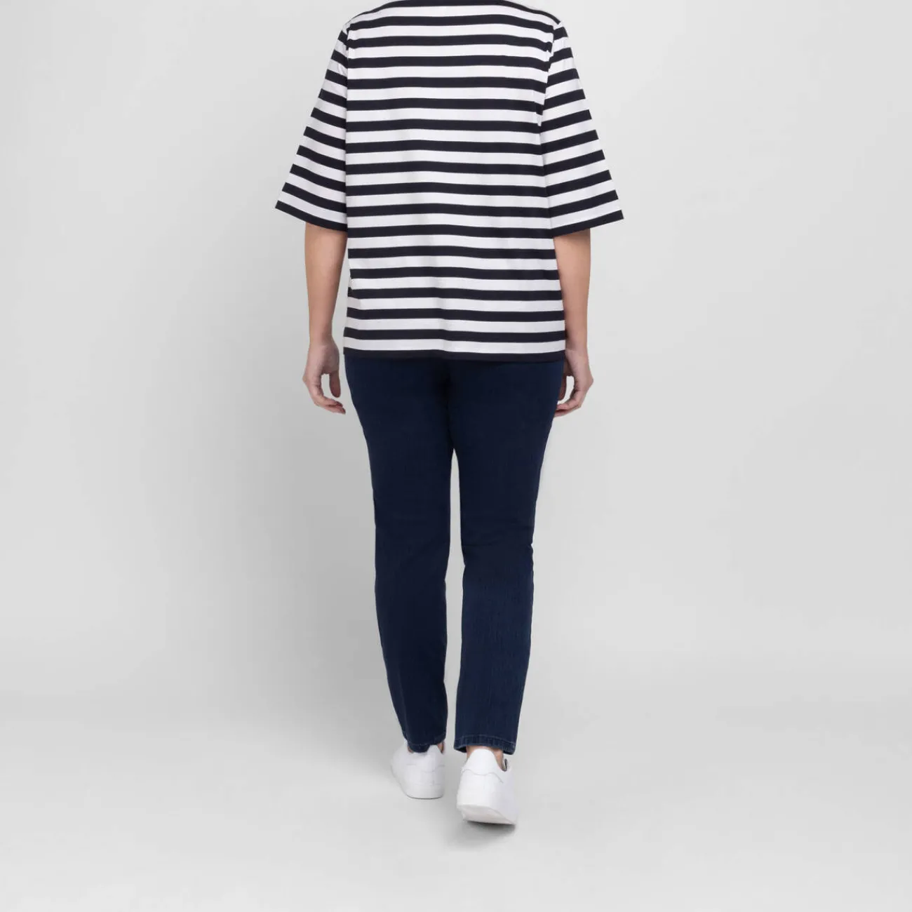 Best Marina Rinaldi Relax Marina Rinaldi Navy and White Stripe T-Shirt