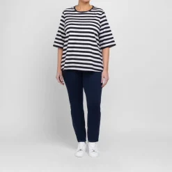 Best Marina Rinaldi Relax Marina Rinaldi Navy and White Stripe T-Shirt