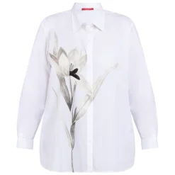Fashion Marina Rinaldi Sport Marina Rinaldi Oversized Embroidered Cotton Shirt White