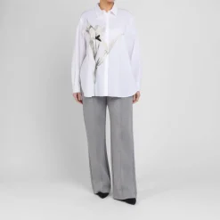 Fashion Marina Rinaldi Sport Marina Rinaldi Oversized Embroidered Cotton Shirt White