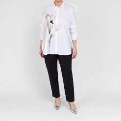 Fashion Marina Rinaldi Sport Marina Rinaldi Oversized Embroidered Cotton Shirt White