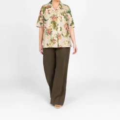 Sale Marina Rinaldi Pull On Linen Trousers Khaki Green