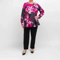 Hot Marina Rinaldi Pure Silk Twill Printed Tunic Black and Pink