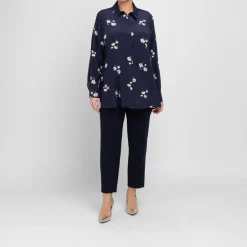 Sale Marina Rinaldi Silk Crepe de Chine Shirt Navy