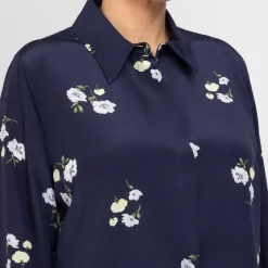 Sale Marina Rinaldi Silk Crepe de Chine Shirt Navy