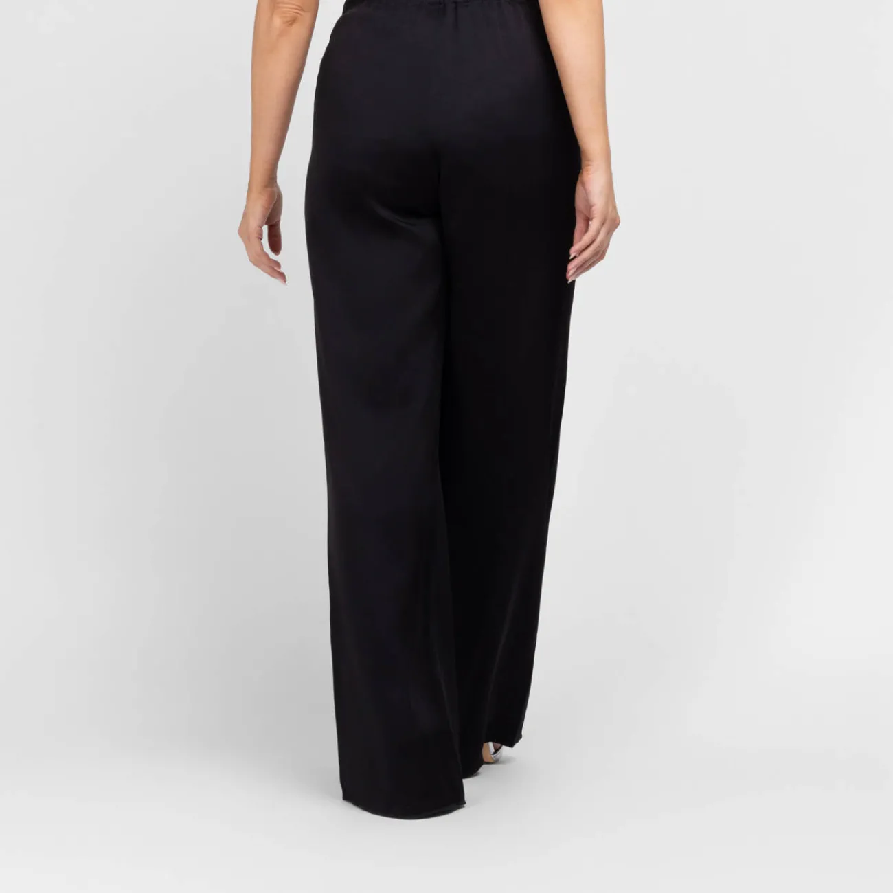 New Marina Rinaldi Elegante Marina Rinaldi Wide Leg Pull-On Satin Trousers Black