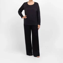 New Marina Rinaldi Elegante Marina Rinaldi Wide Leg Pull-On Satin Trousers Black