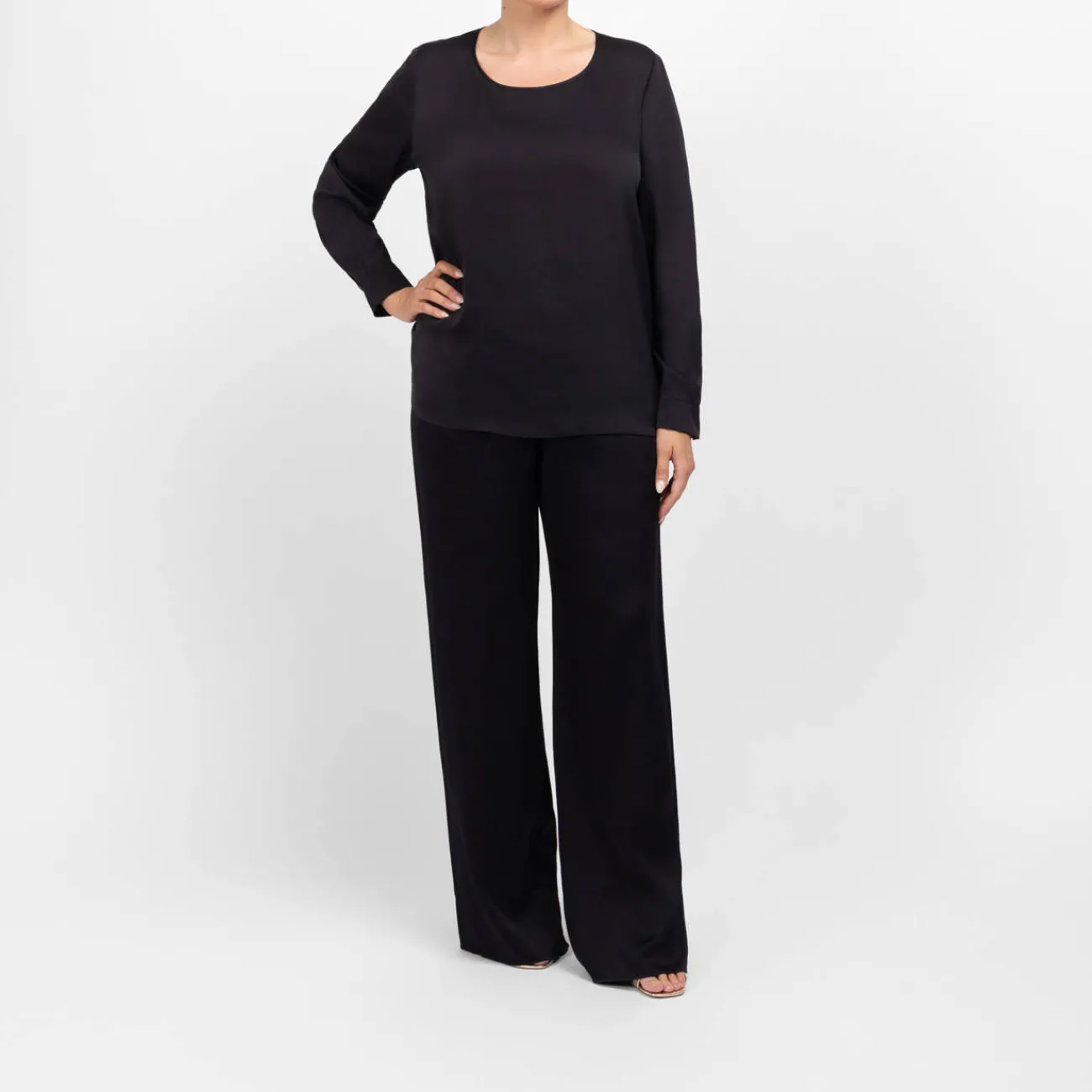 New Marina Rinaldi Elegante Marina Rinaldi Wide Leg Pull-On Satin Trousers Black