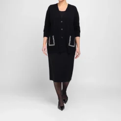 Fashion Marina Rinaldi Wool and Cashmere Cardigan Rhinestone Black