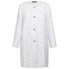 Discount Marina Rinaldi Elegante Marina Rinaldi Yarn-Dyed Collarless Duster Coat White