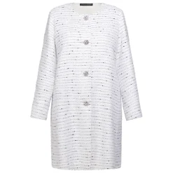 Discount Marina Rinaldi Elegante Marina Rinaldi Yarn-Dyed Collarless Duster Coat White