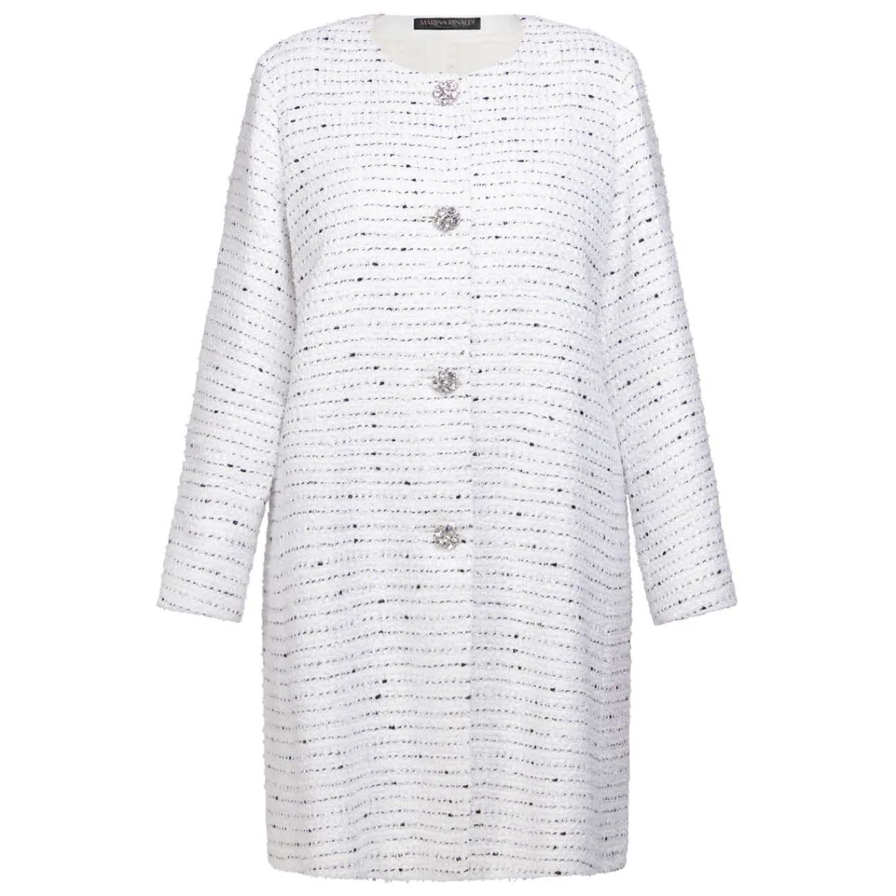 Discount Marina Rinaldi Elegante Marina Rinaldi Yarn-Dyed Collarless Duster Coat White