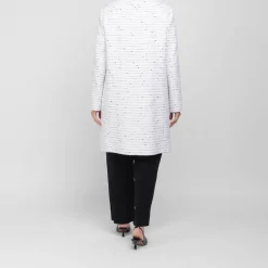 Discount Marina Rinaldi Elegante Marina Rinaldi Yarn-Dyed Collarless Duster Coat White