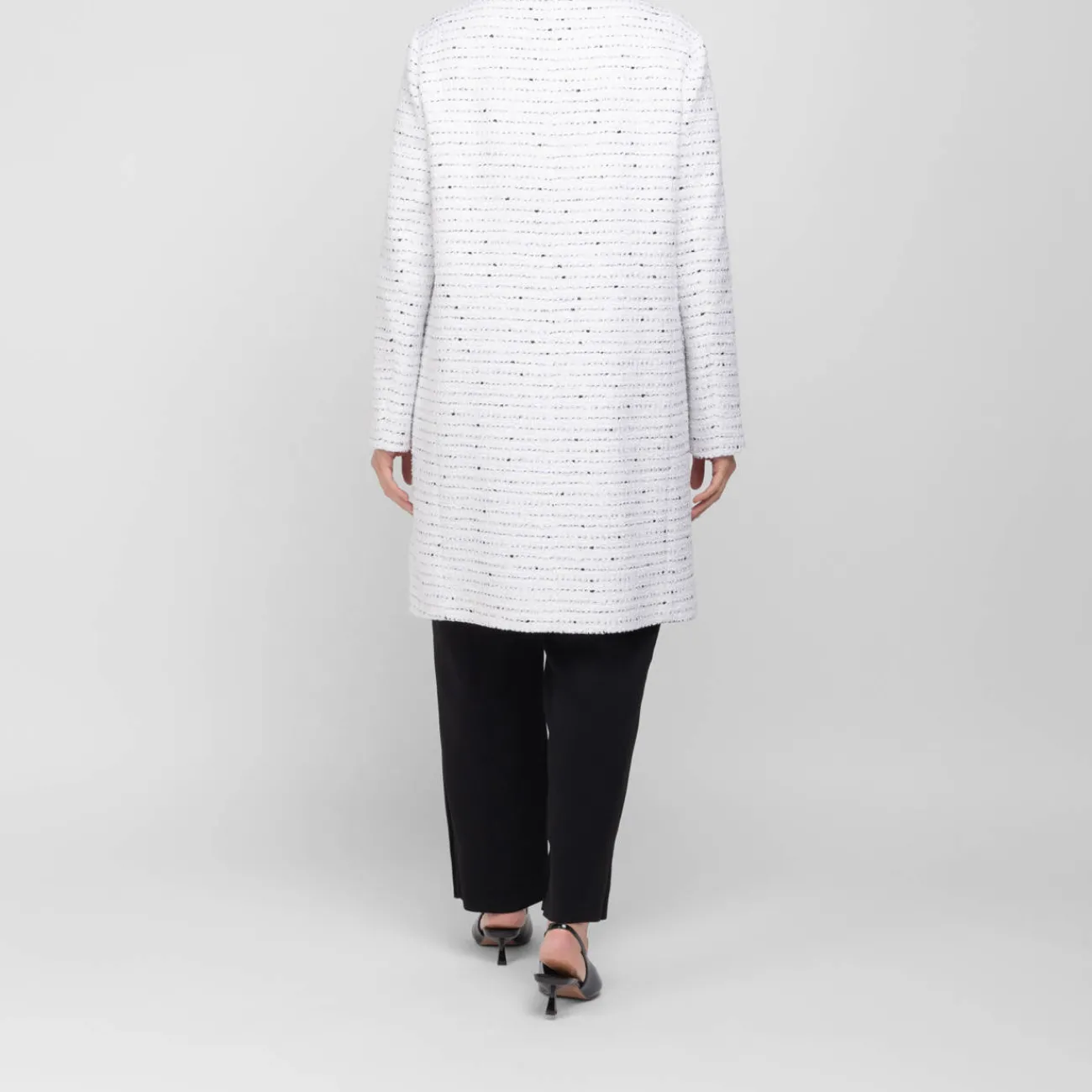 Discount Marina Rinaldi Elegante Marina Rinaldi Yarn-Dyed Collarless Duster Coat White