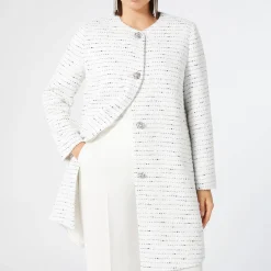 Discount Marina Rinaldi Elegante Marina Rinaldi Yarn-Dyed Collarless Duster Coat White