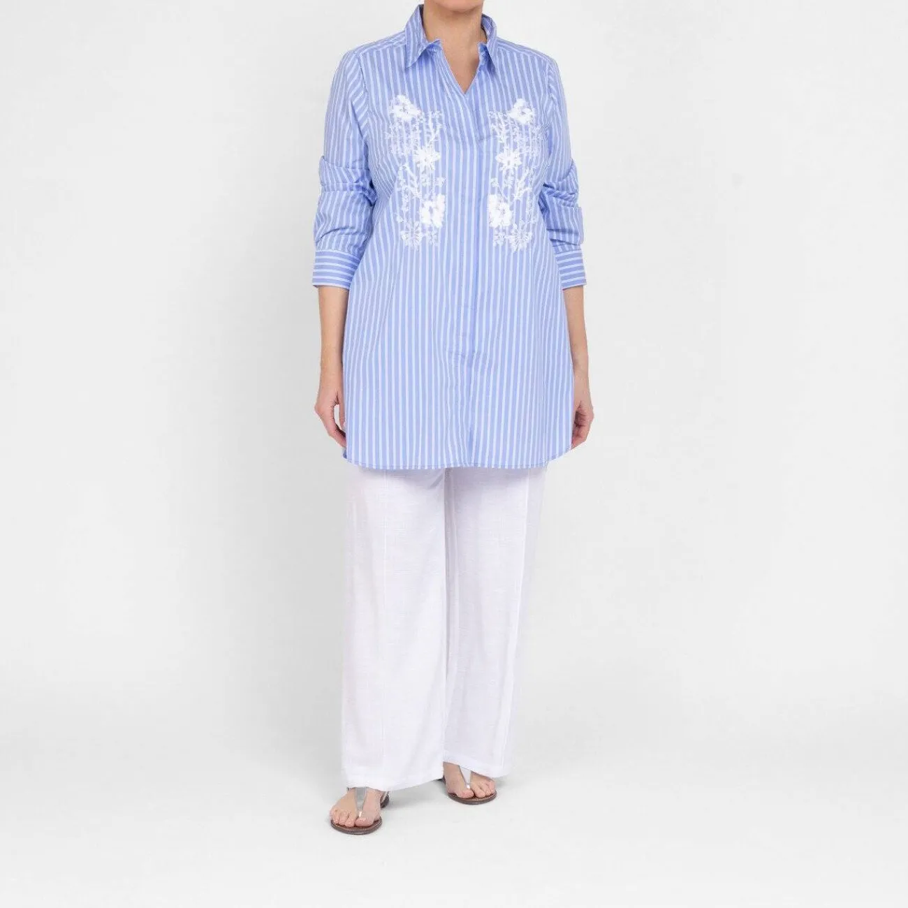 New Godske Noen Stripe Embroidered Shirt Blue