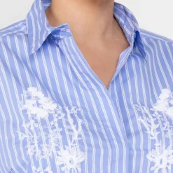 New Godske Noen Stripe Embroidered Shirt Blue