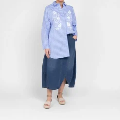 New Godske Noen Stripe Embroidered Shirt Blue
