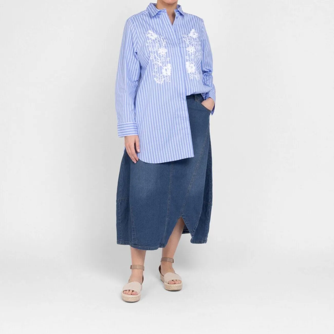 New Godske Noen Stripe Embroidered Shirt Blue
