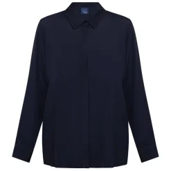 Hot Persona by Marina Rinaldi Silk Blend Crepe de Chine Shirt Navy