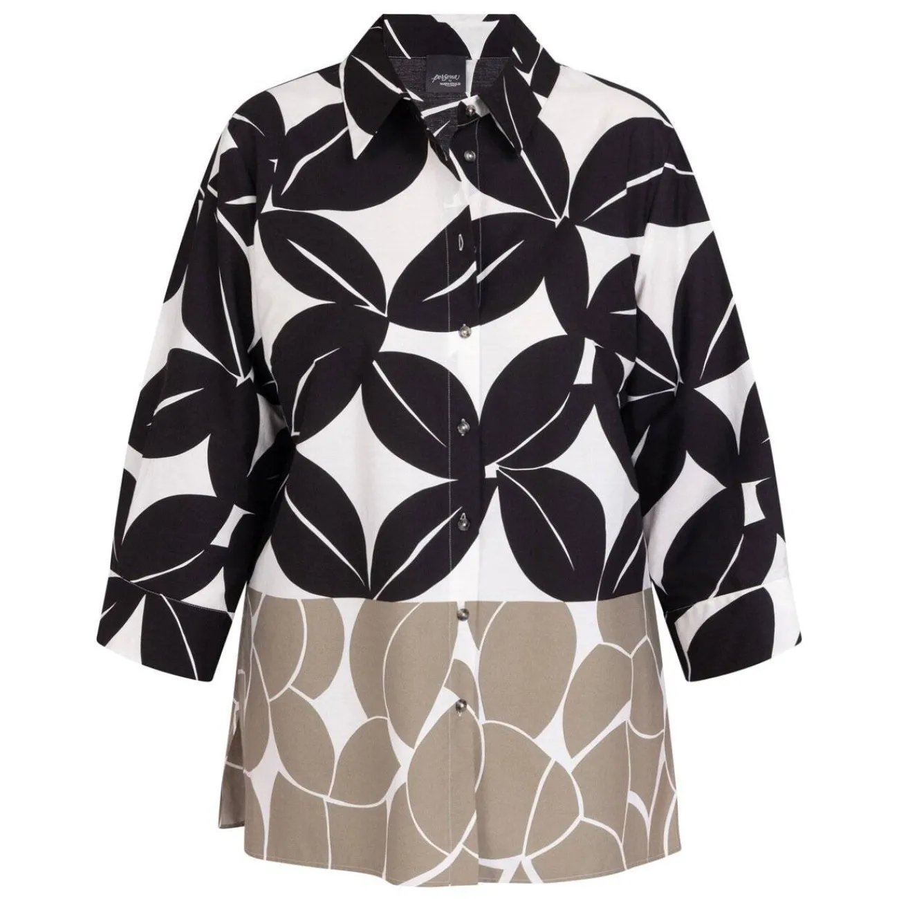Online Persona by Marina Rinaldi Cotton Poplin Printed Shirt Khaki