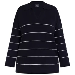 Sale Persona by Marina Rinaldi Collared Striped Sweater Navy