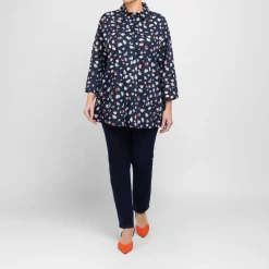 Online Persona by Marina Rinaldi Cotton Print Shirt Navy
