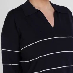 Sale Persona by Marina Rinaldi Collared Striped Sweater Navy