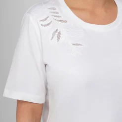 Fashion Persona by Marina Rinaldi Cotton Embroidered T-Shirt White