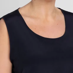 Fashion Persona by Marina Rinaldi Silk Acetate Vest Optional Sleeve Navy