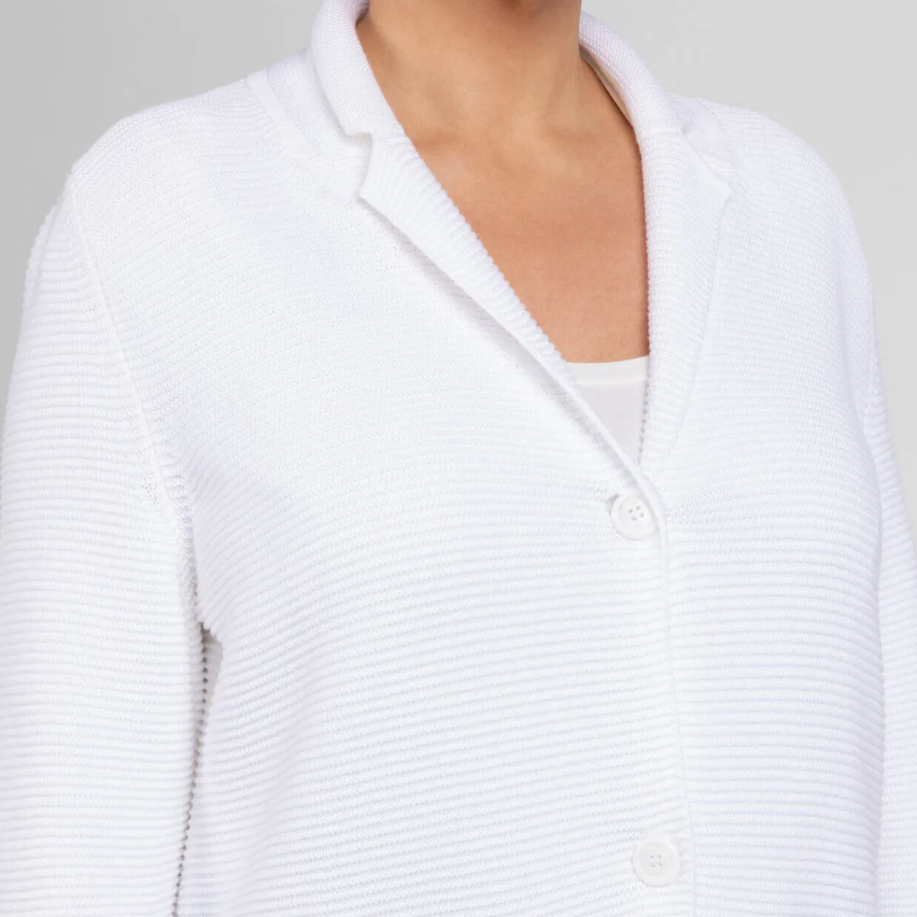 Online Persona by Marina Rinaldi Ribbed Cotton Cardigan White
