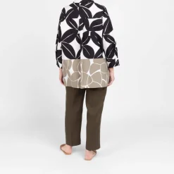 Online Persona by Marina Rinaldi Cotton Poplin Printed Shirt Khaki