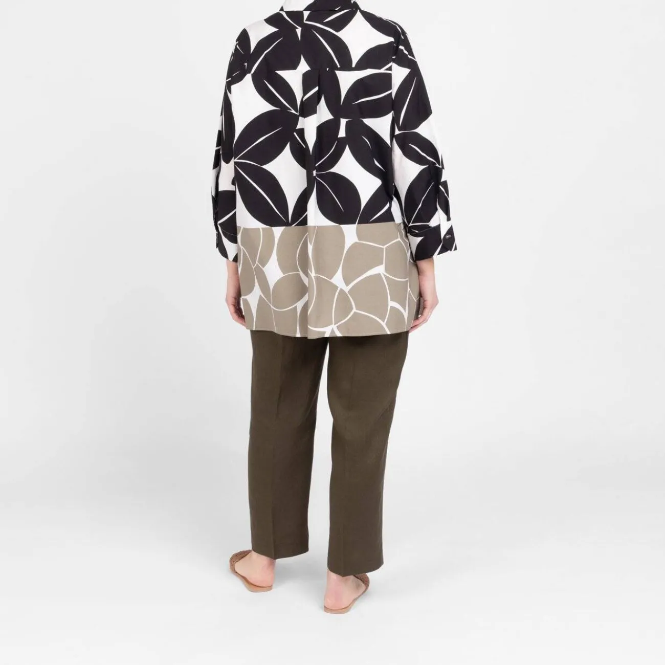 Online Persona by Marina Rinaldi Cotton Poplin Printed Shirt Khaki