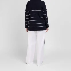 Sale Persona by Marina Rinaldi Collared Striped Sweater Navy