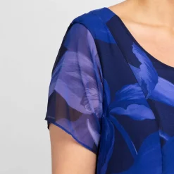 Best Persona by Marina Rinaldi Floral Print Dress Optional Sleeve Blue