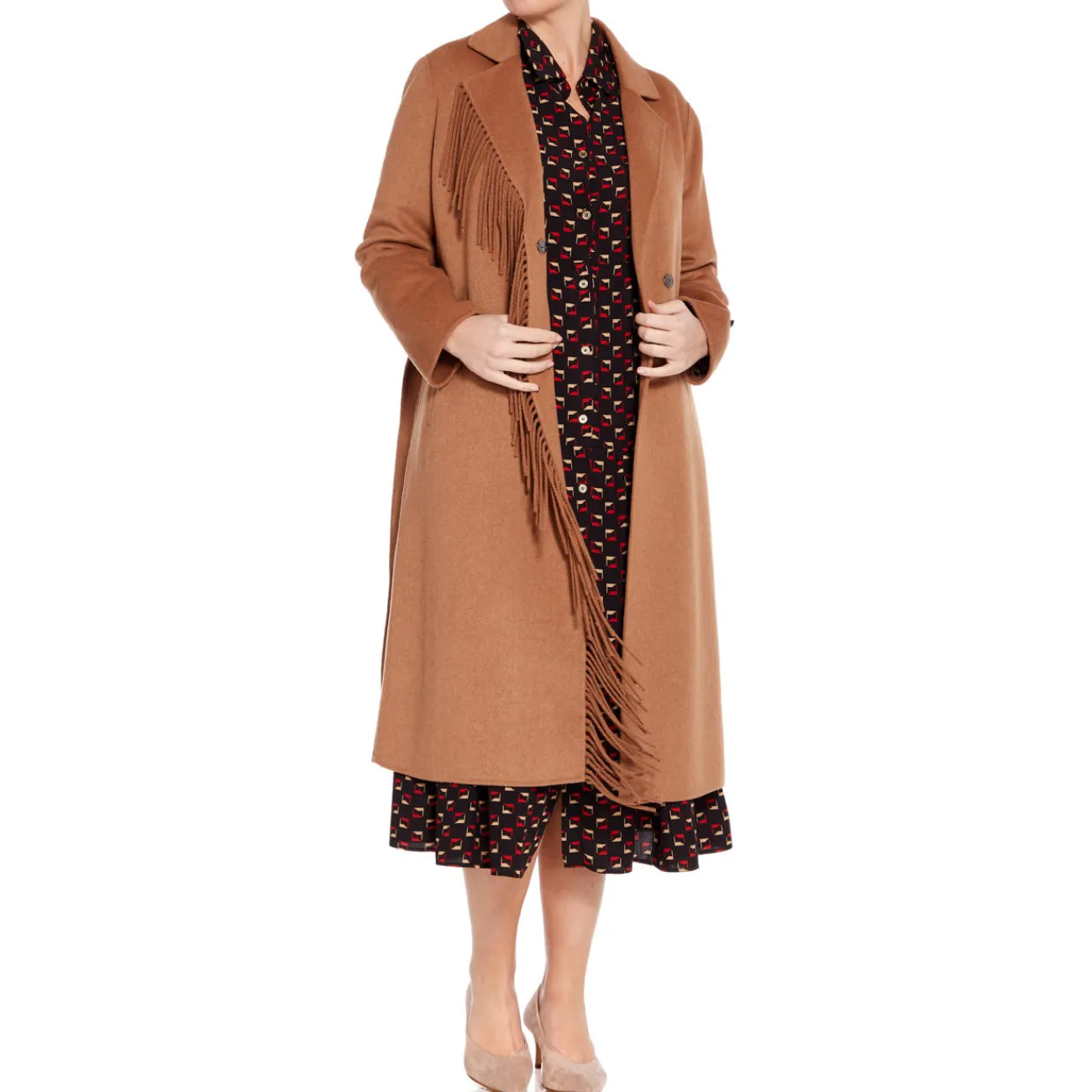 Fashion Persona by Marina Rinaldi WOOL BLEND FRINGE COAT