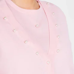 Fashion Piero Moretti Merino Pearl Embellished Cardigan Twinset Pale Pink