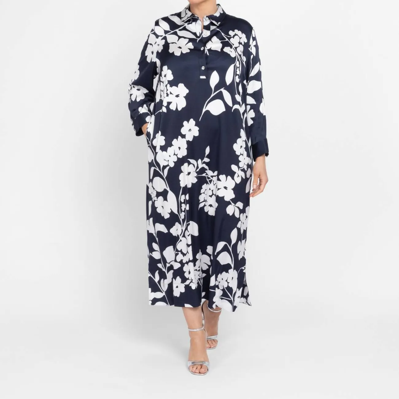 New Piero Moretti Satin Viscose Dress Navy