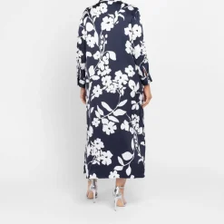 New Piero Moretti Satin Viscose Dress Navy