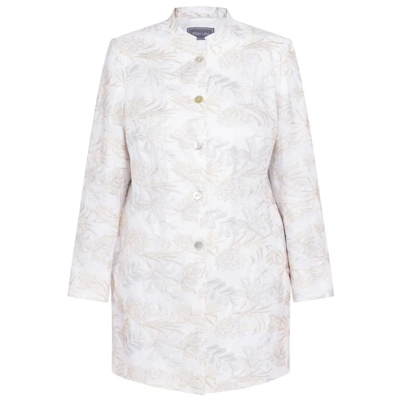Clearance Rof Amo Rofa Long Embroidered Linen Jacket Cream