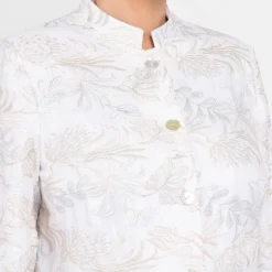 Clearance Rof Amo Rofa Long Embroidered Linen Jacket Cream