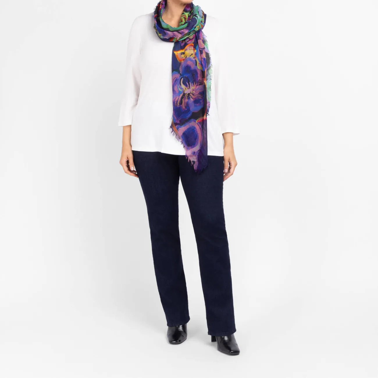 Discount Salto Abstract Floral Print Merino Wool Scarf Purple