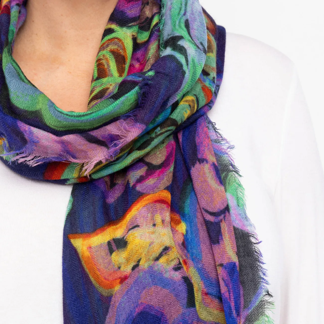 Discount Salto Abstract Floral Print Merino Wool Scarf Purple