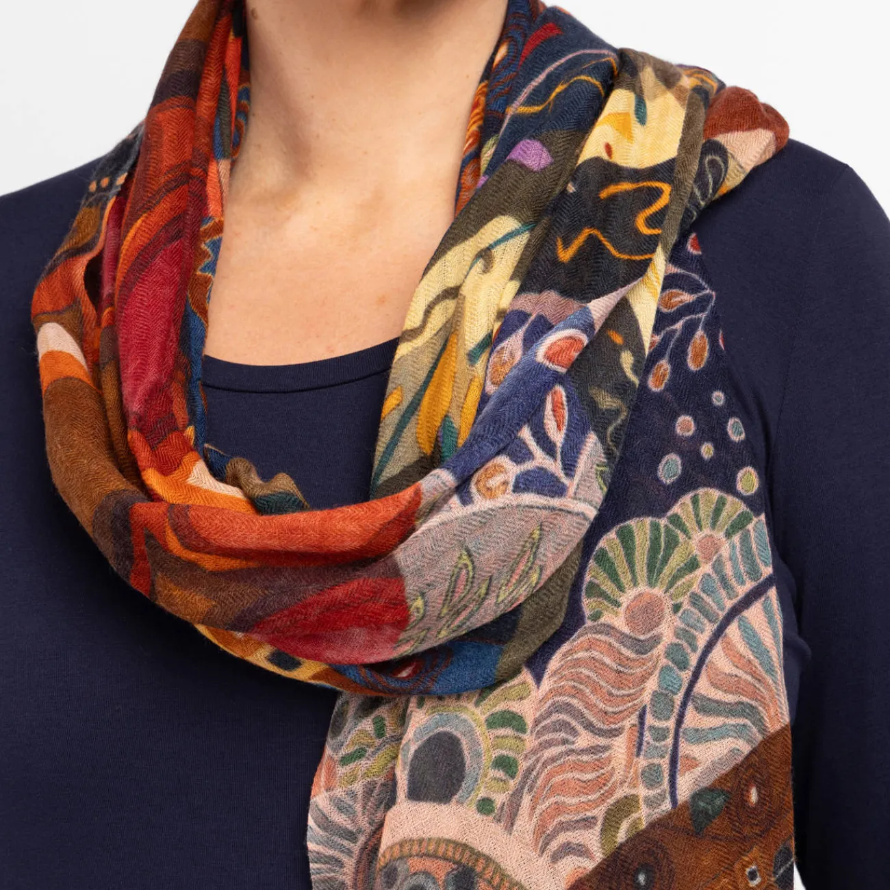 Clearance Salto Abstract Print Merino Wool Scarf Orange
