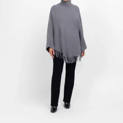 Fashion Sandra Portelli Cashmere Knitted Poncho With Sleeves Dark Grey
