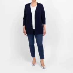 New Sandra Portelli Pure Cashmere Ribbed Cardigan Navy