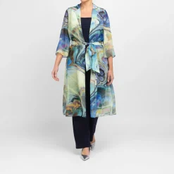 New Tia Marble Print Long Jacket Multi-Colour