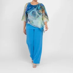 Discount Tia Pull On Satin Jersey Trousers Turquoise