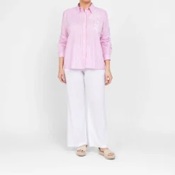 Clearance Spanish Shirt Company Tinta & Bariloche Linen Blend Candy Stripe Shirt Pink
